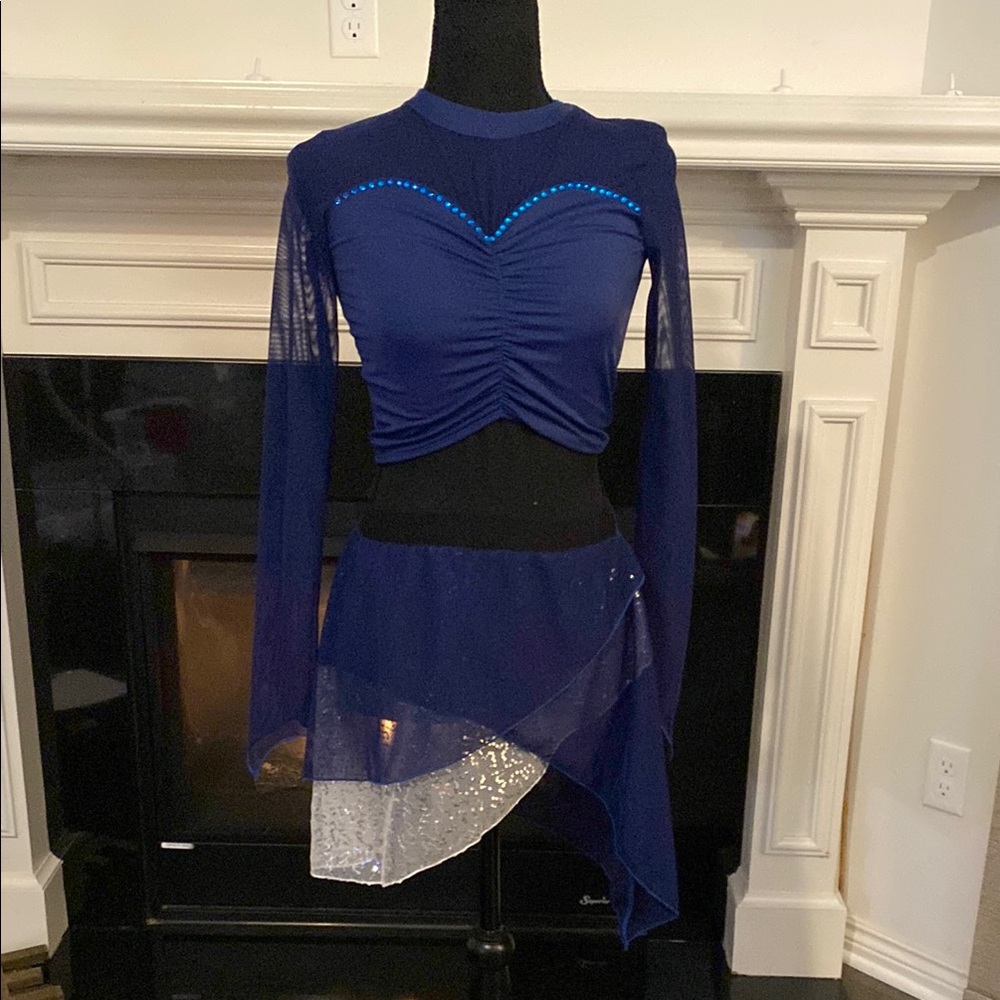 Blue and Silver Asymmetrical Ruched Dance costume